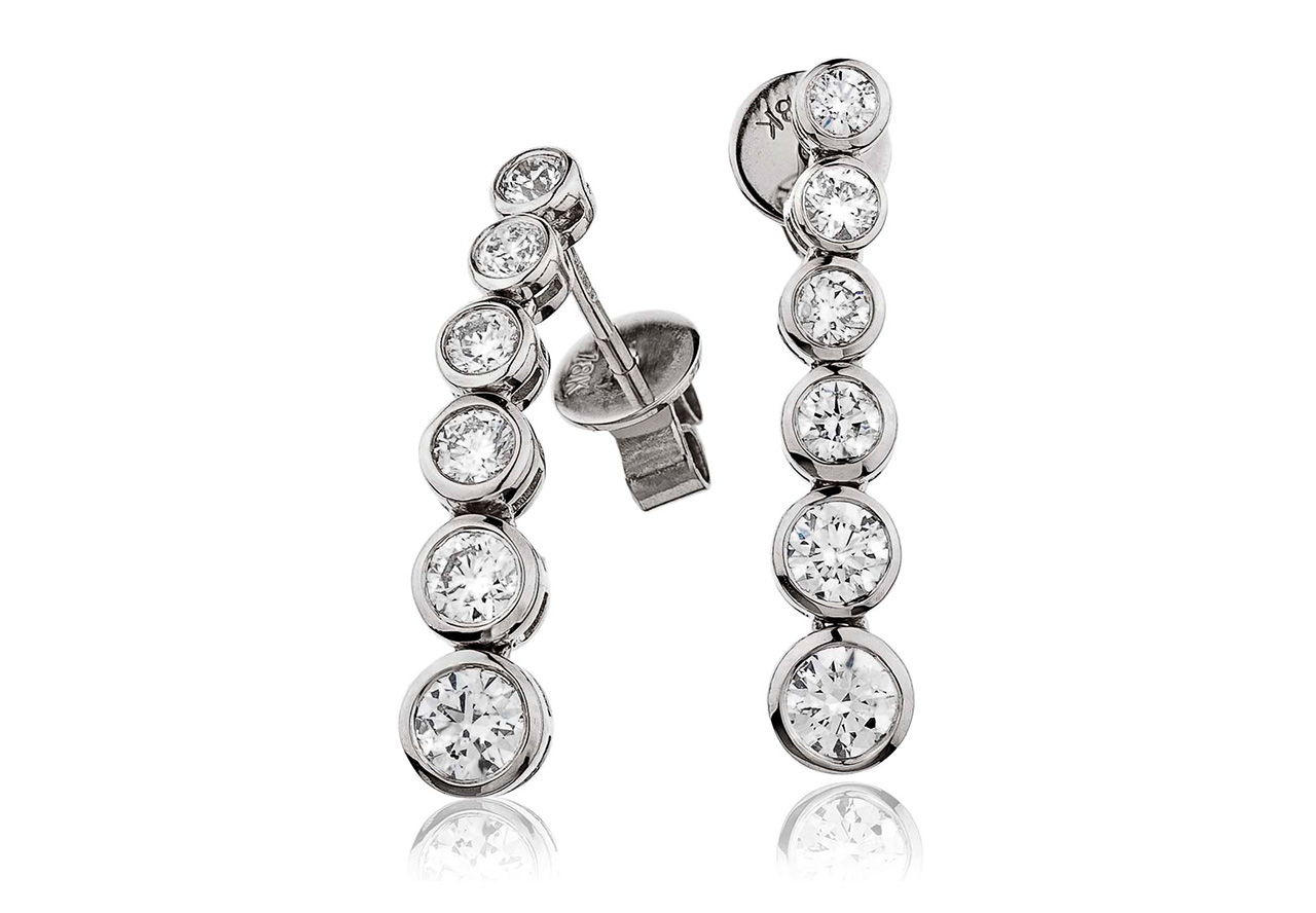 Six Stone Drop Earrings with Diamonds in 18K White Gold
