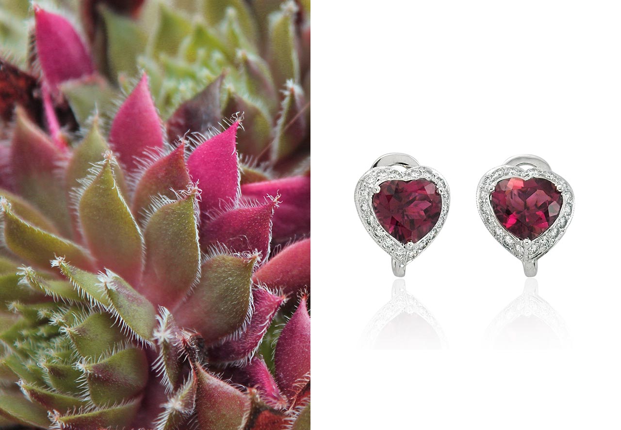 Pink tourmaline heart earrings from Diamond Rocks