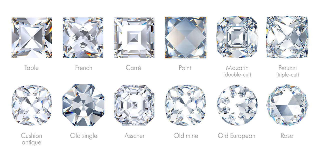 Various old and antique diamond cuts