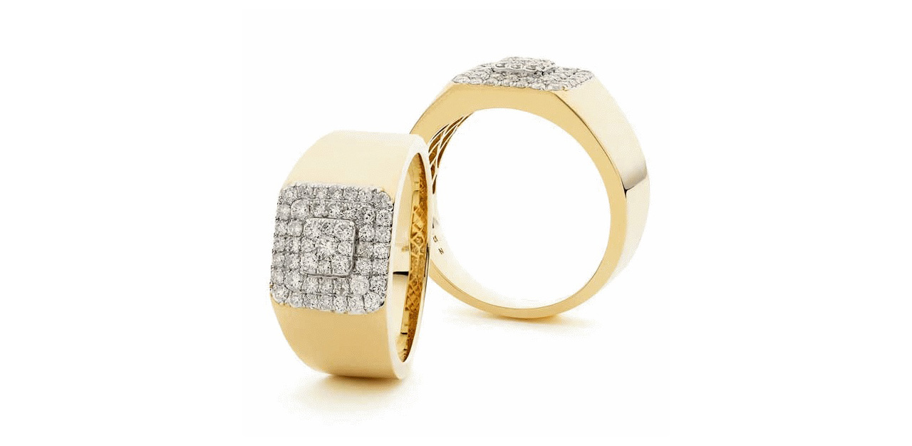 Diamond double layer men’s ring in 9K yellow gold