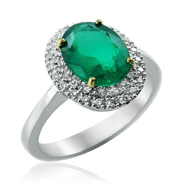 Emerald Oval and Double Diamond Halo Ring