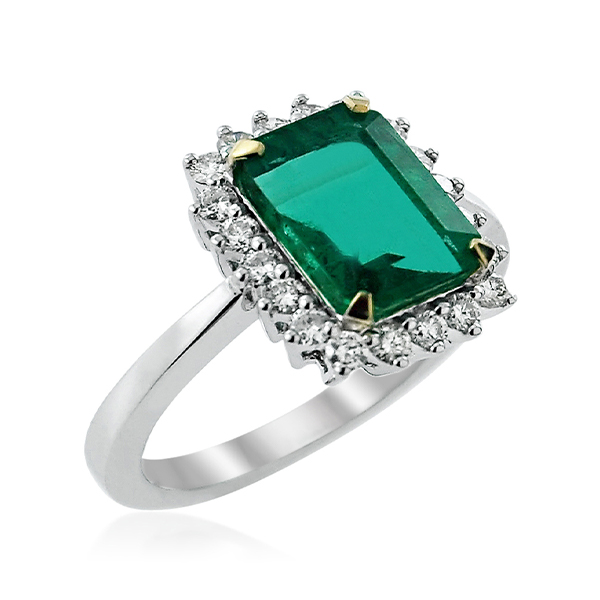 Emerald Octagon and Diamond Cluster Ring