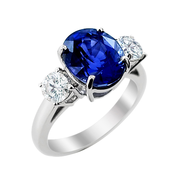 Sapphire Oval and Diamond Trilogy Ring
