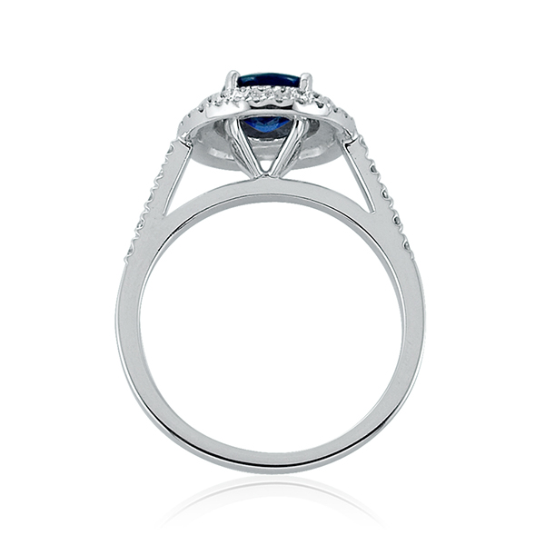 Sapphire Oval and Double Halo Diamond Ring