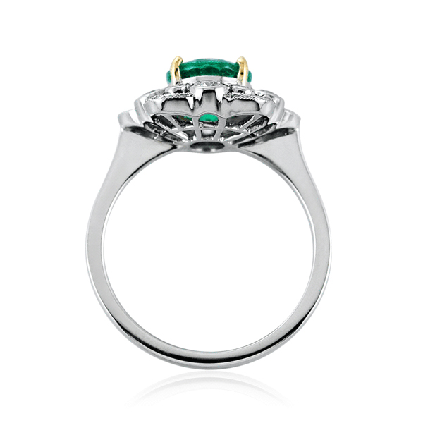 Emerald Oval and Diamond Flower Dress Ring