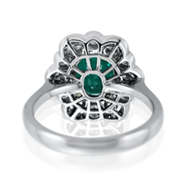 Emerald Oval and Diamond Flower Dress Ring