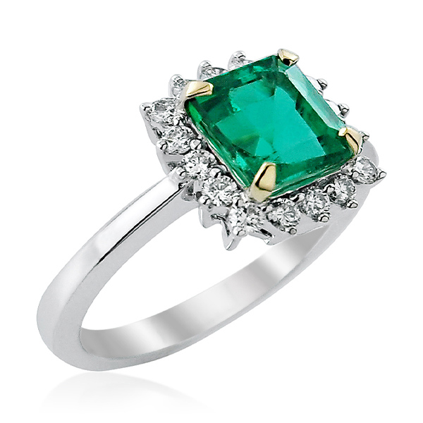 Emerald Octagon and Diamond Cluster Ring