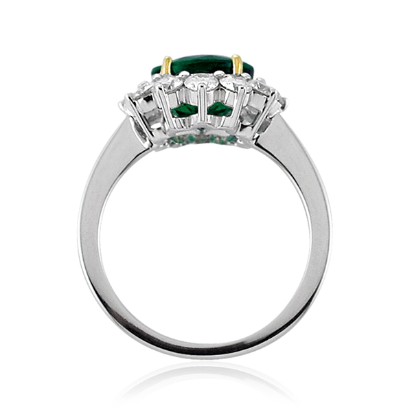 Emerald Round and Diamond Cluster Ring