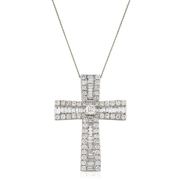 Round Baguette Diamond Cross Pendant Necklace - 2 Carat Diamond Cross Pendant Round Baguette Diamond Cross Pendant Necklace - 2 Carat Diamond Cross Pendant
