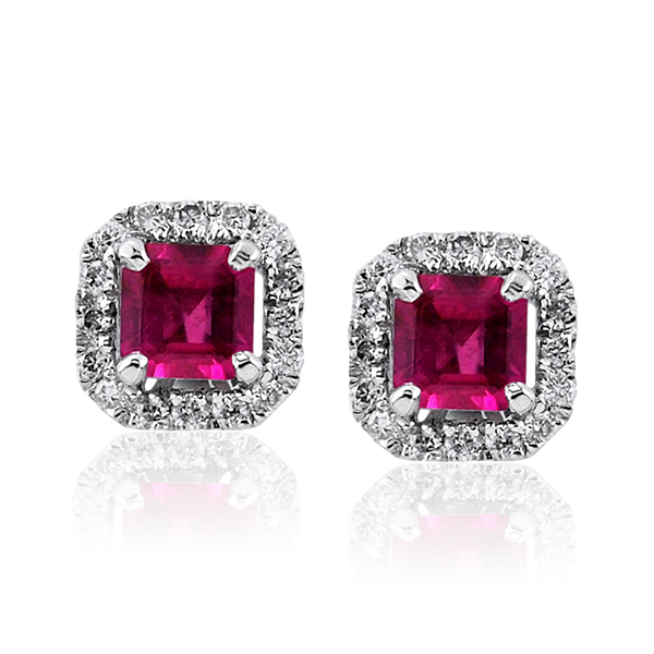 White Gold Earrings with Diamonds and Rubies – Hozoni Designs