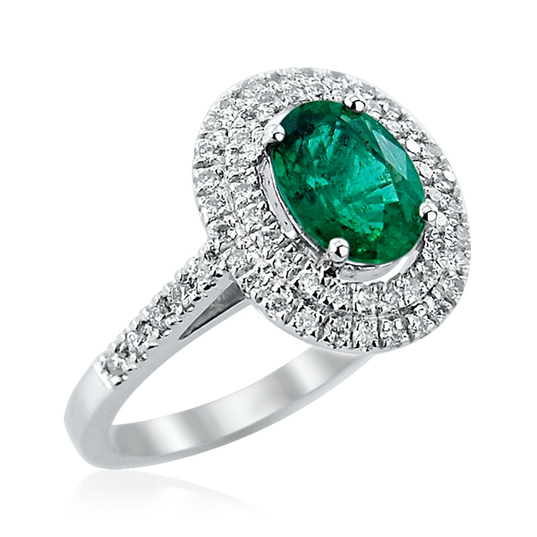 Emerald Oval and Double Halo Diamond Ring