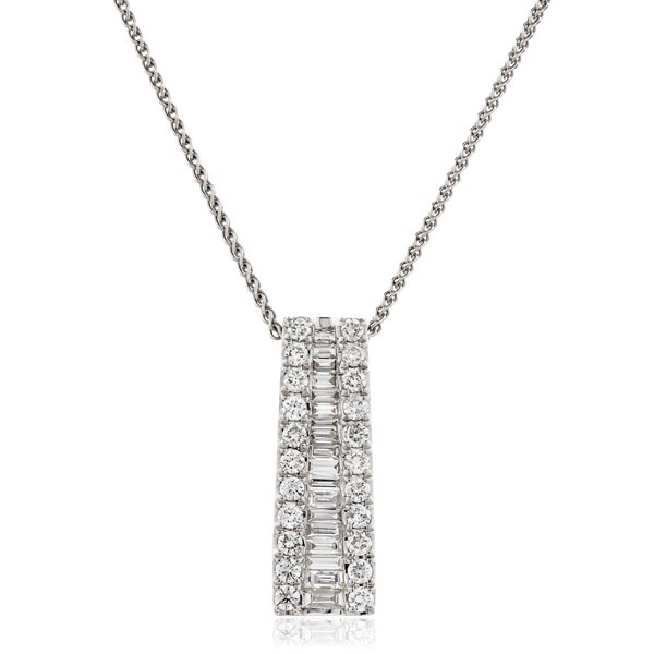 Round And Baguette Diamond Drop Pendant Necklace - What Is A Drop Pendant Necklace