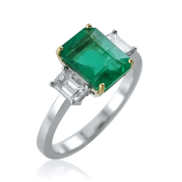 Emerald Octagon and Diamond Trilogy Ring