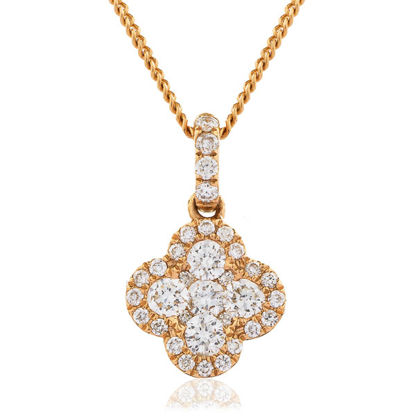 Diamond Pave Set Four Leaf Clove Pendant Necklace