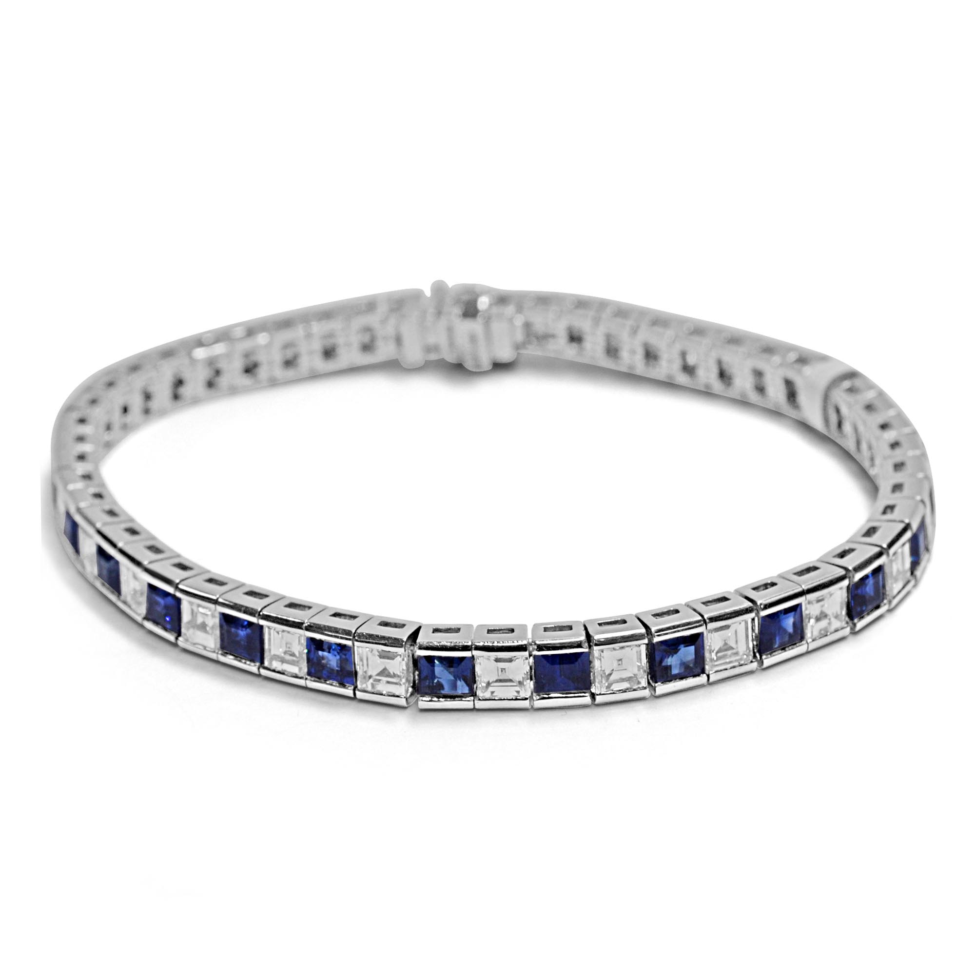 Sapphire Square and Diamond Tennis Bracelet