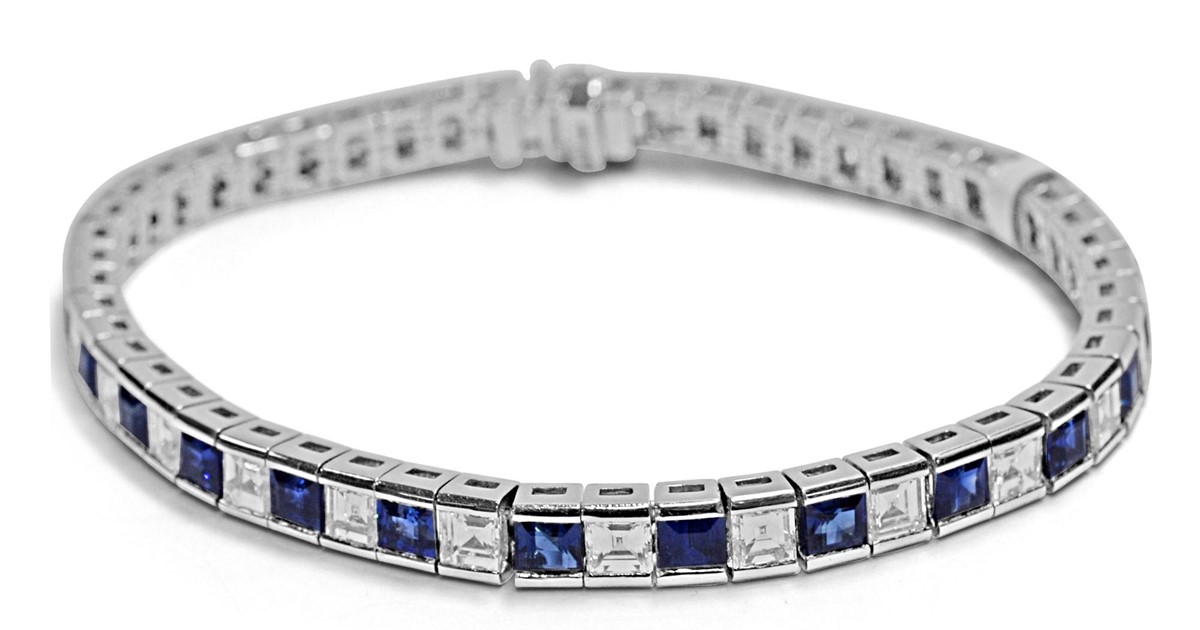 Square cut diamond tennis bracelet Clearance