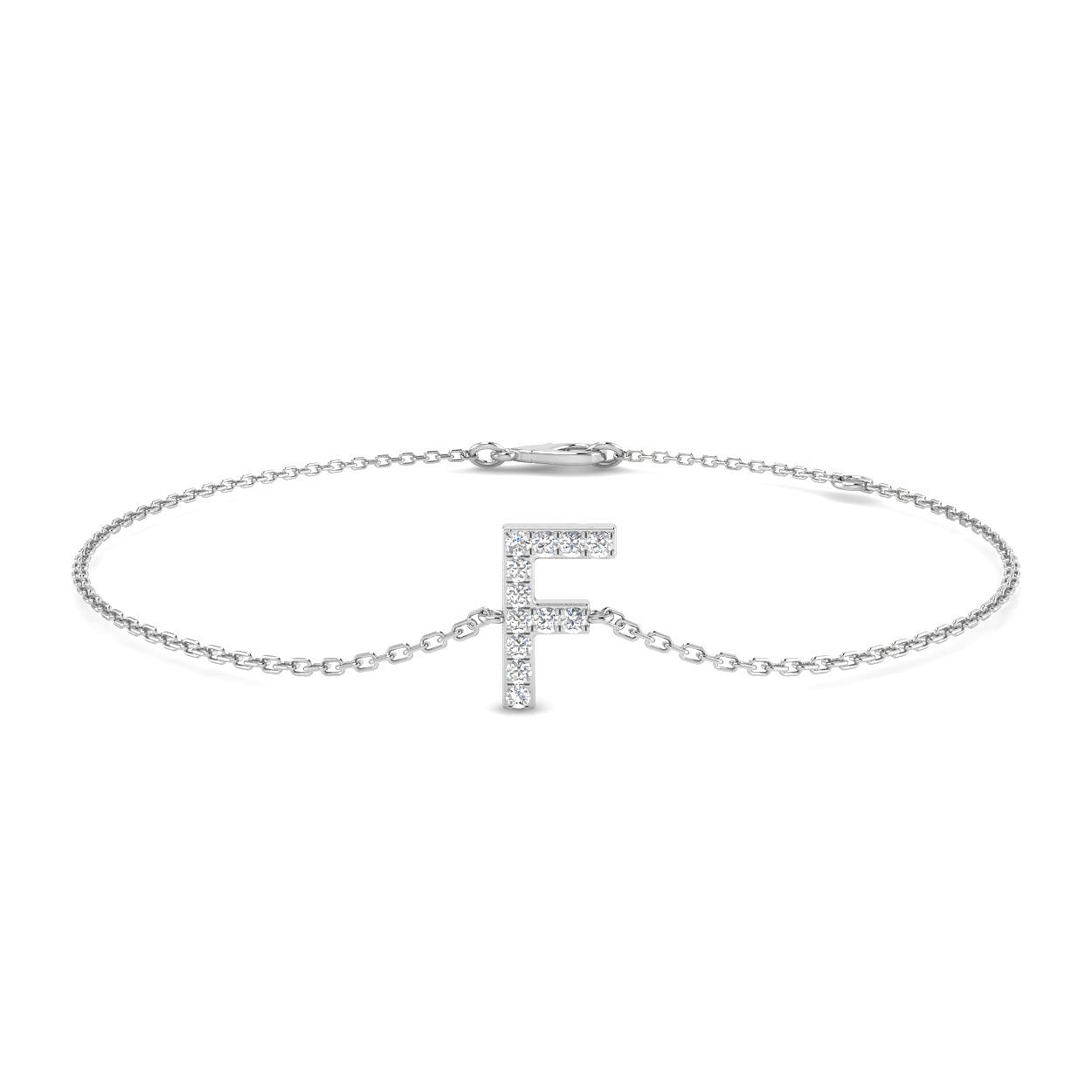 Letter F Initial Diamond Chain Bracelet