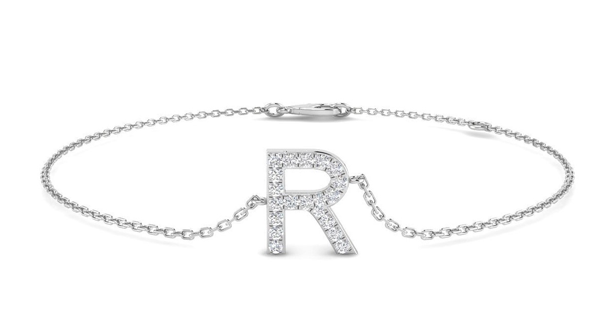Letter R Initial Diamond Chain Bracelet