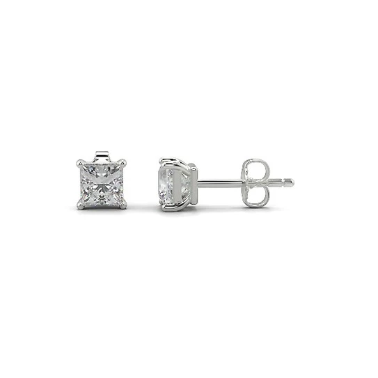 Round Brilliant Cut Stud Earrings, Tension Back, Woven Set 4 Ct. Tw. | 14K White Gold by Diamond Nexus