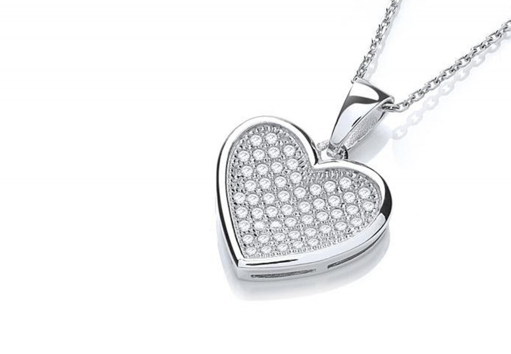 Ziconia Micro Pave Heart Pendant Set in Silver with 18 Silver Chain