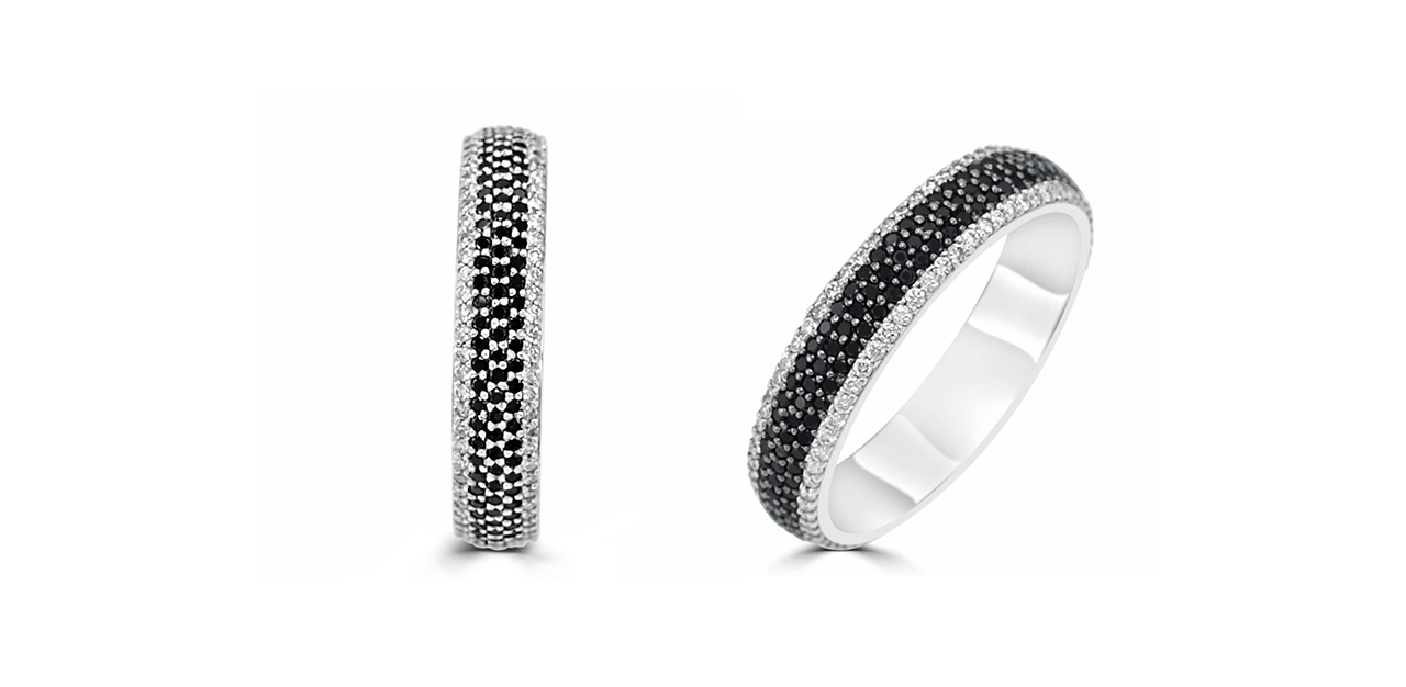 Black and white diamond full eternity ring in 18K white gold